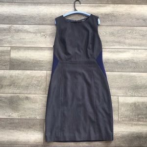 TAHARI Sleeveless Gray & Blue Sheath Dress